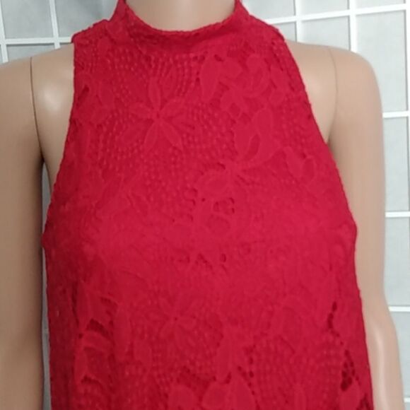 Blue Rain Sleeveless Red Lacey Floral Top - Picture 6 of 15